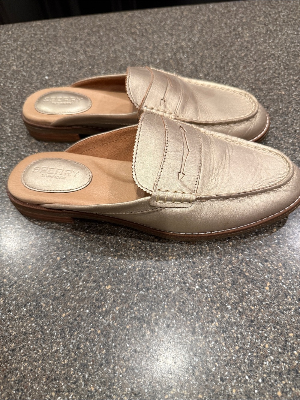 Sperry Women's Rose Gold Leather Slip-On Mule Clogs